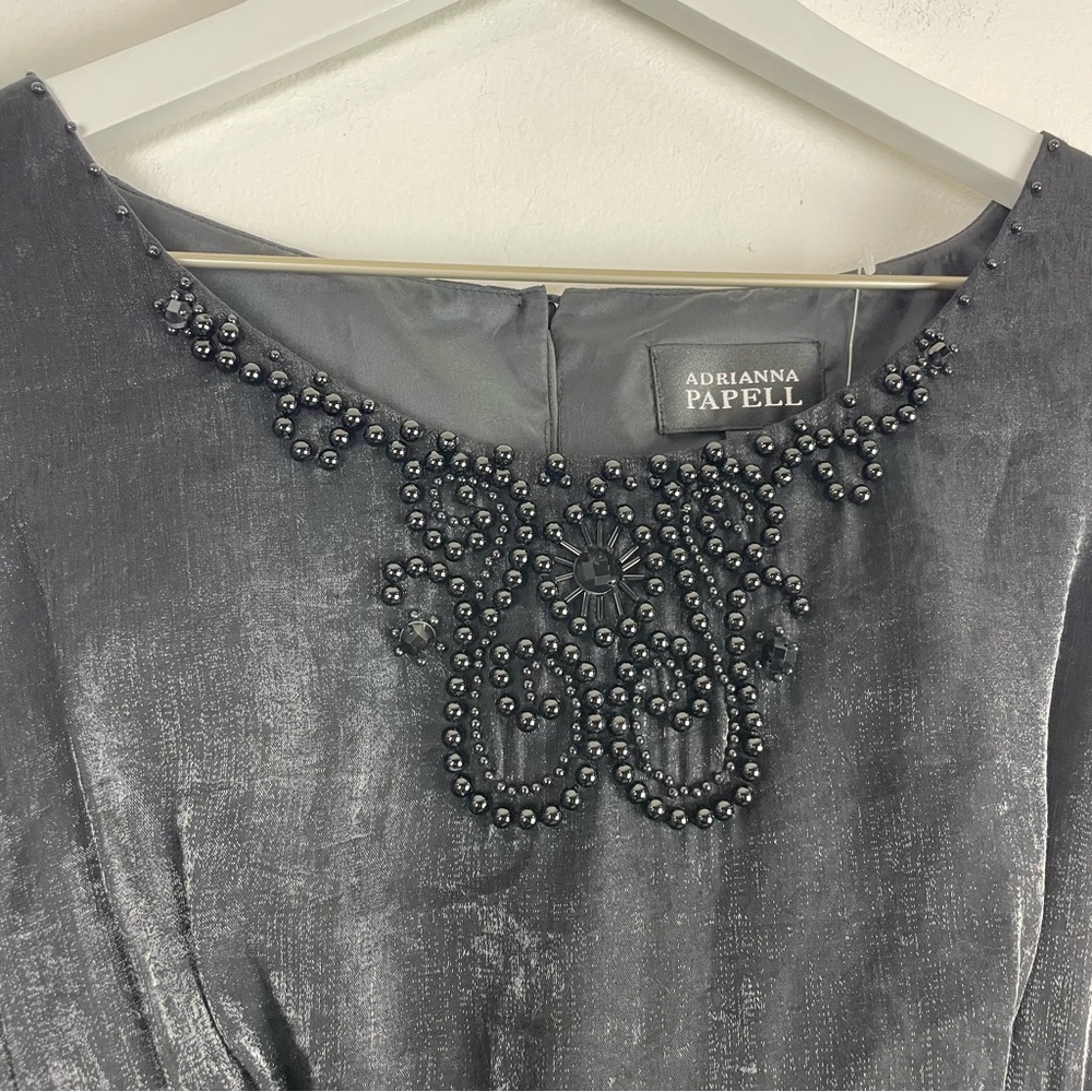 NWT Adrianna Papell Black Cocktail Dress Tiered Ruffle Sleeveless Beaded Neck - Picture 7 of 12